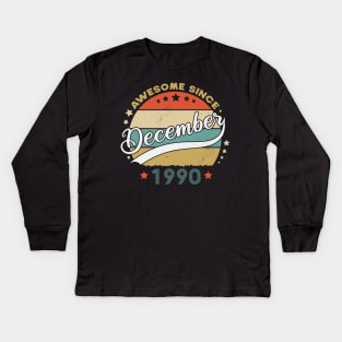 Awesome Since December 1990 Birthday Retro Sunset Vintage Kids Long Sleeve T-Shirt